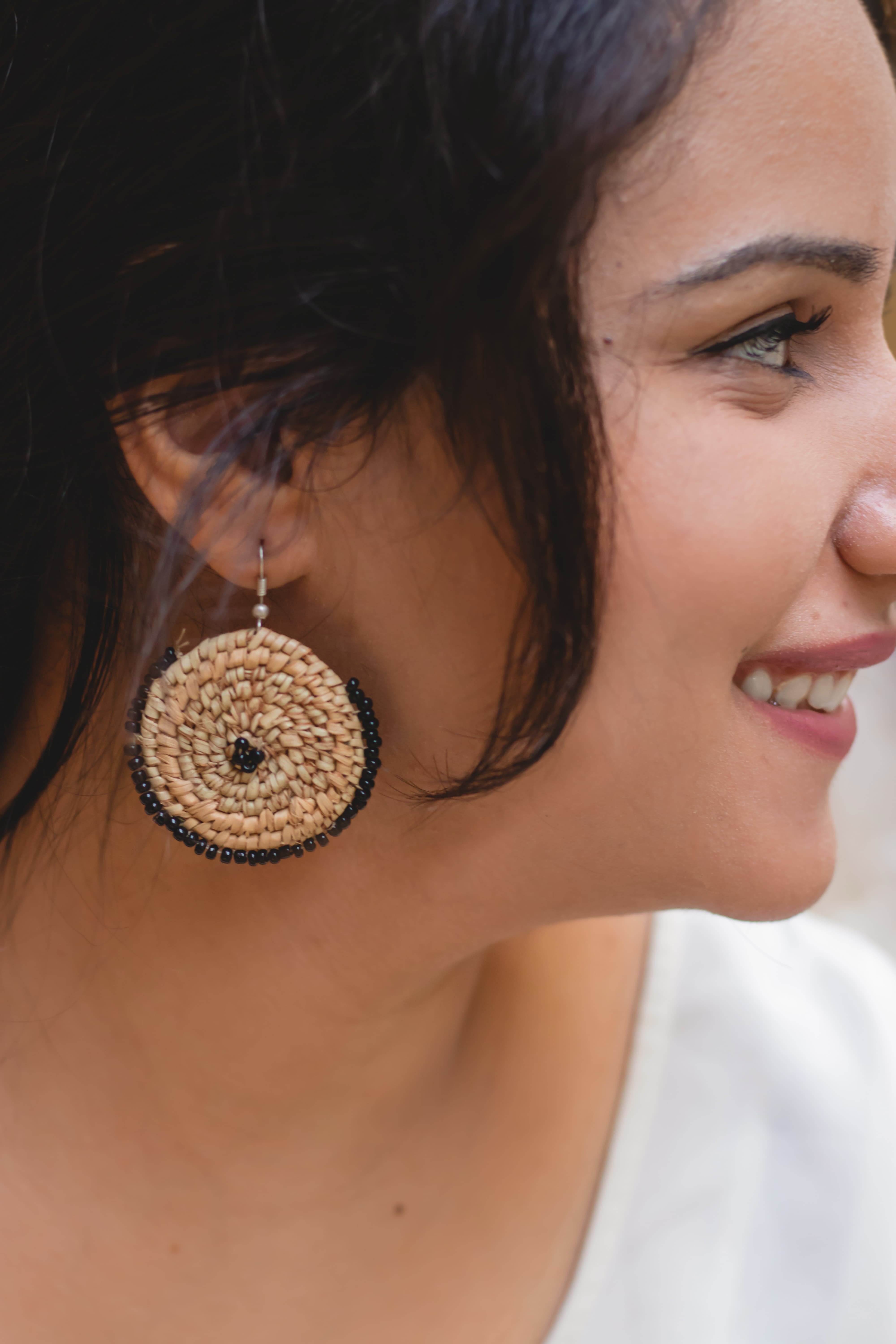 Beaded Round Woven Earrings