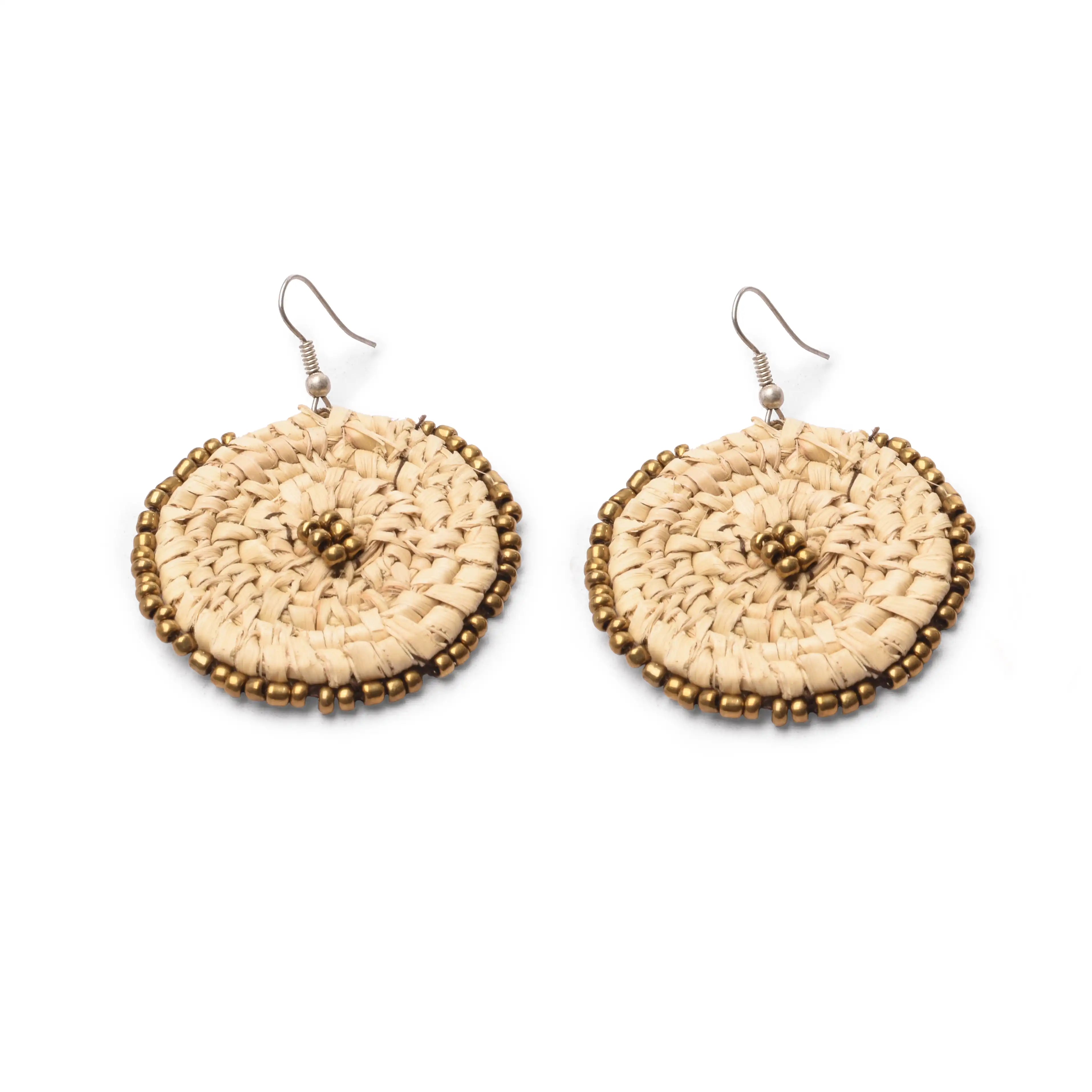 Round Woven Earrings with Beads