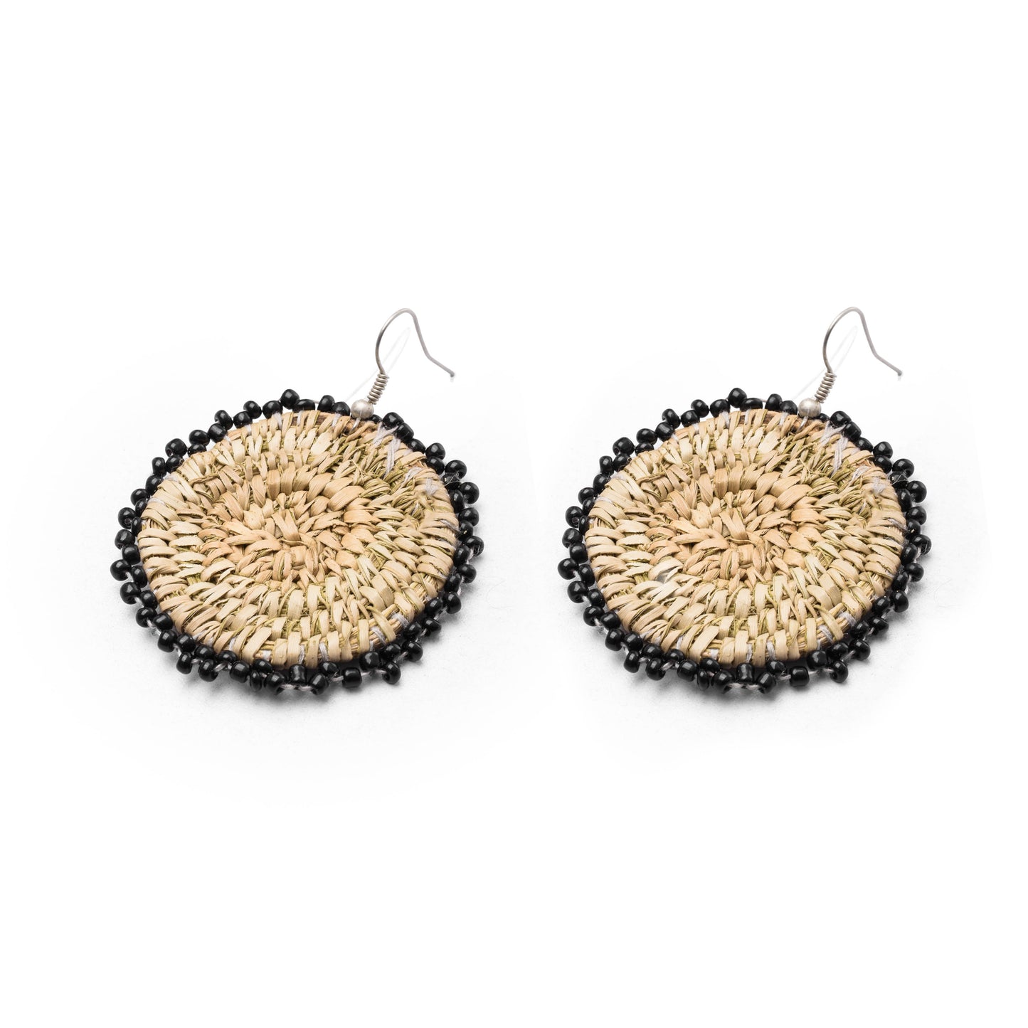 Round Woven Earrings with Beads