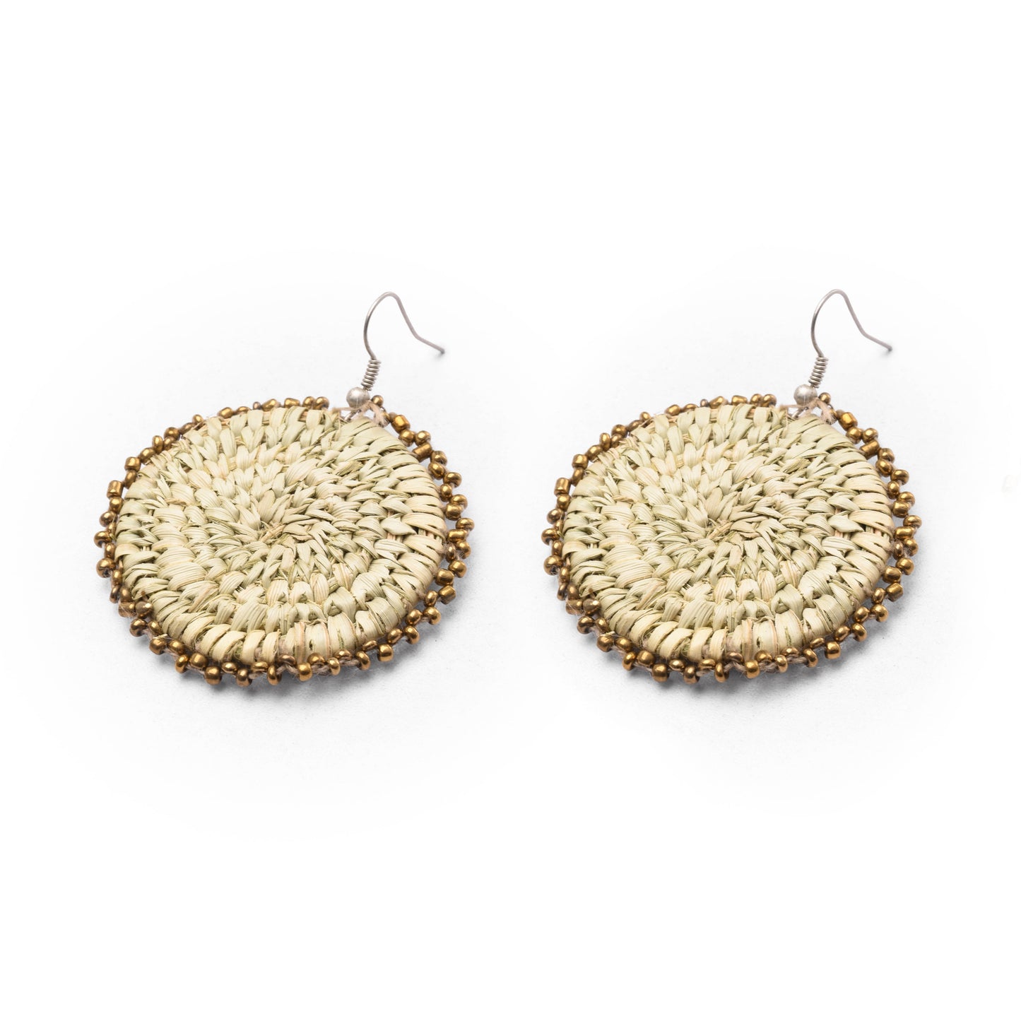 Round Woven Earrings with Beads