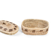Wicker & Leather Flat Container with Lid