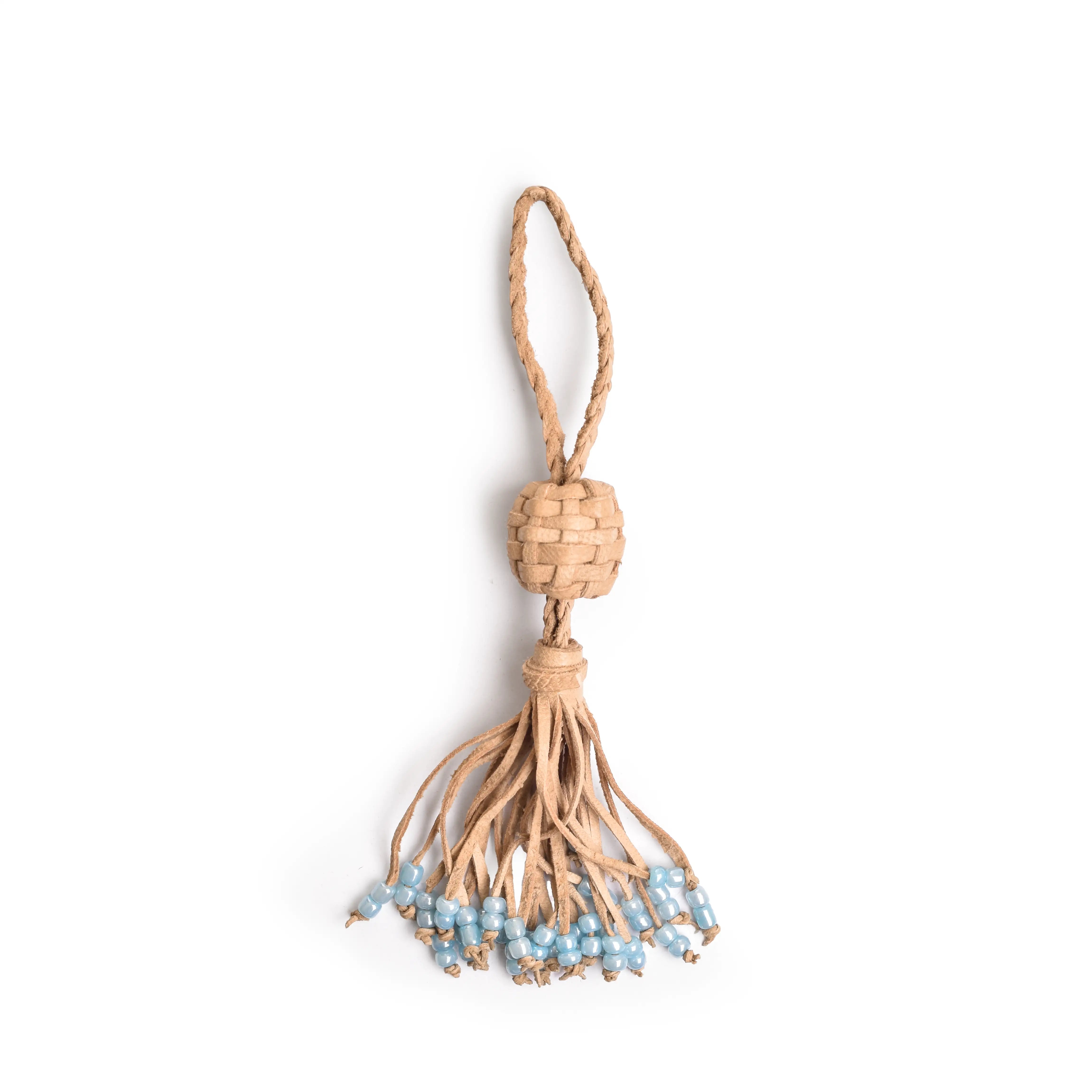 hand braided leather  tassel with beads 