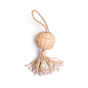 hand braided leather  tassel with white beads 