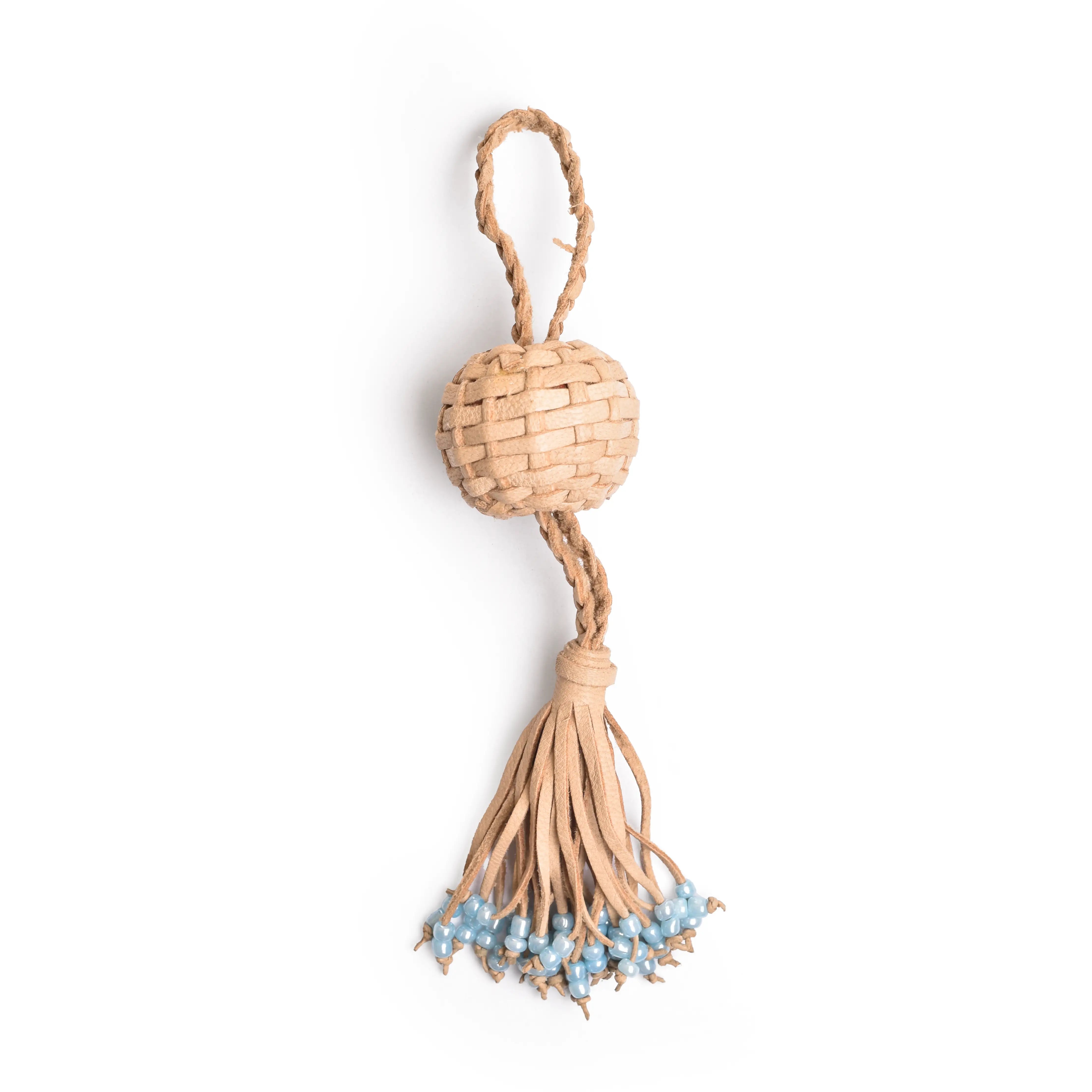 hand braided leather  tassel with  beads 