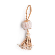 hand braided leather  tassel with white beads 