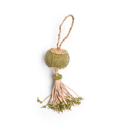 hand braided leather  tassel with green beads 