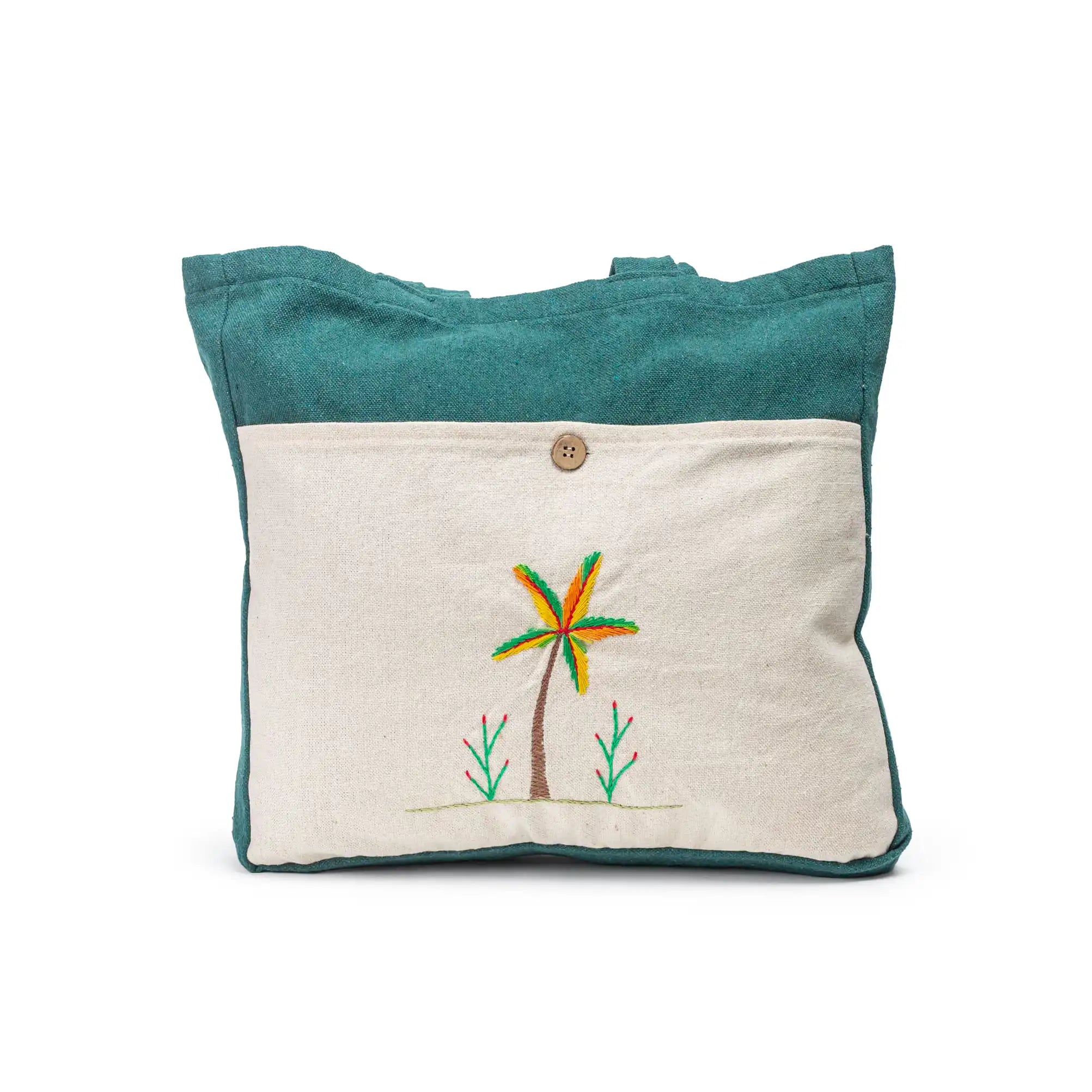 Embroidered Tote Bag with Pocket