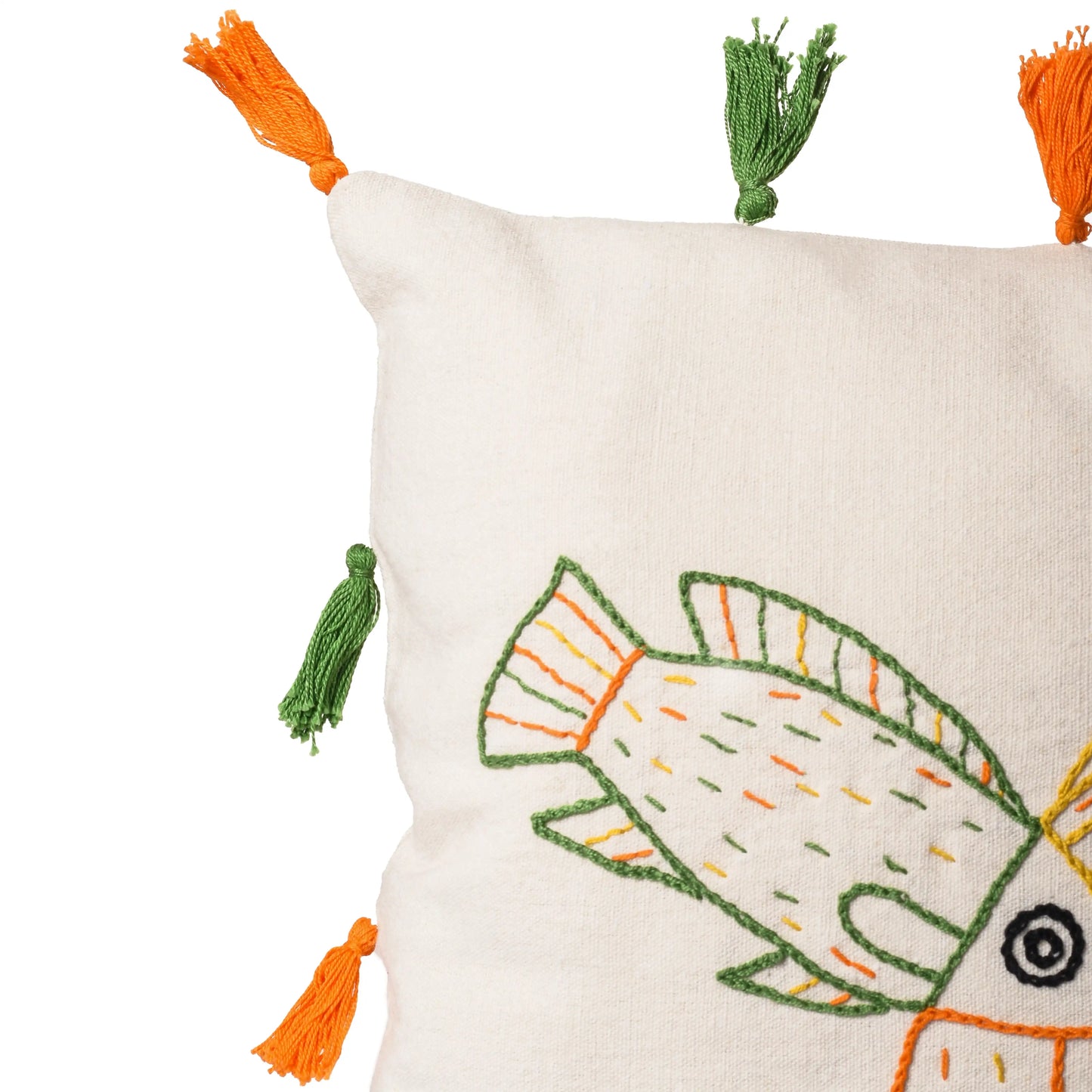 Three Fishes Embroidered Cushion Cover