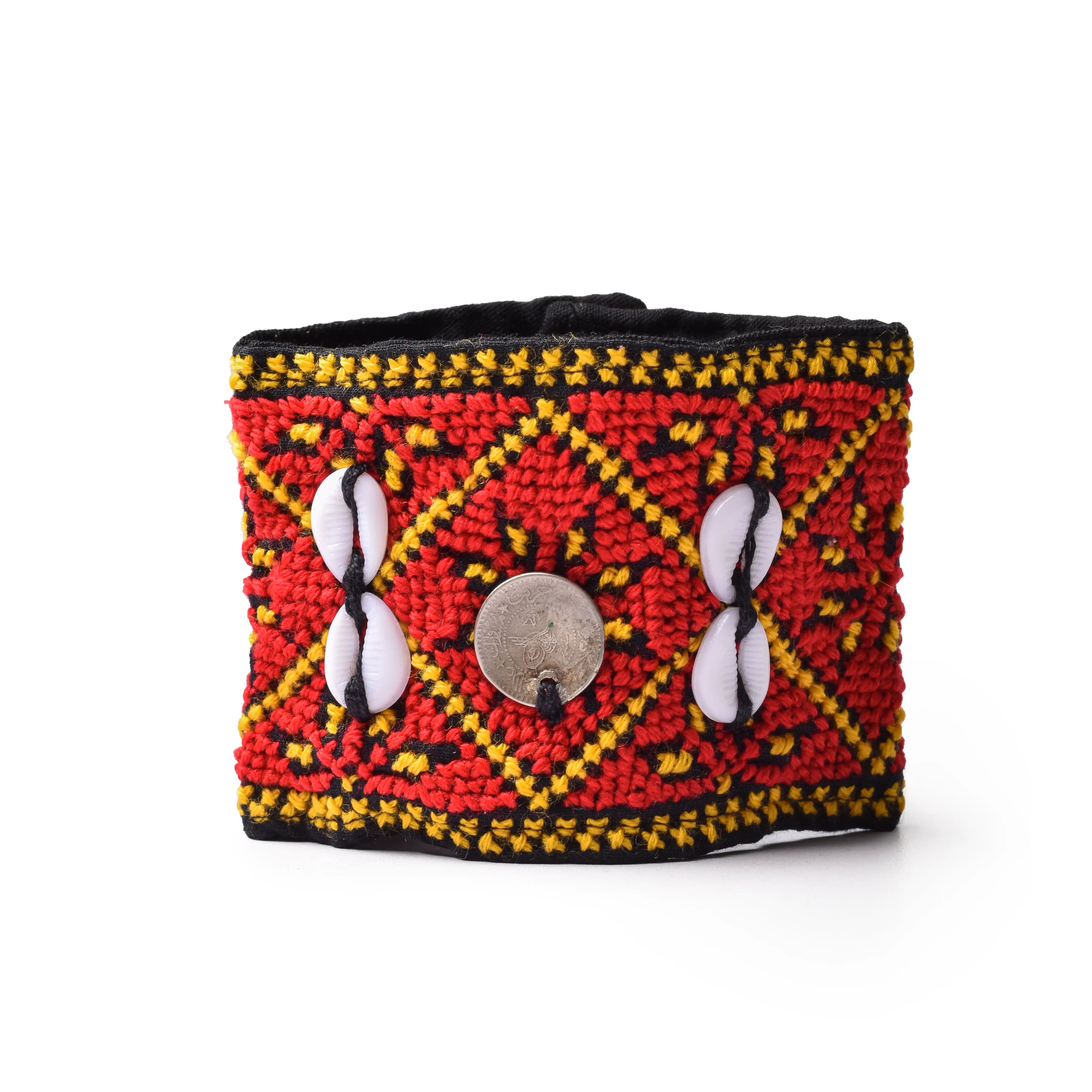Cross stitched Bedouin Sinai Embroidered bracelet  With Color Red
