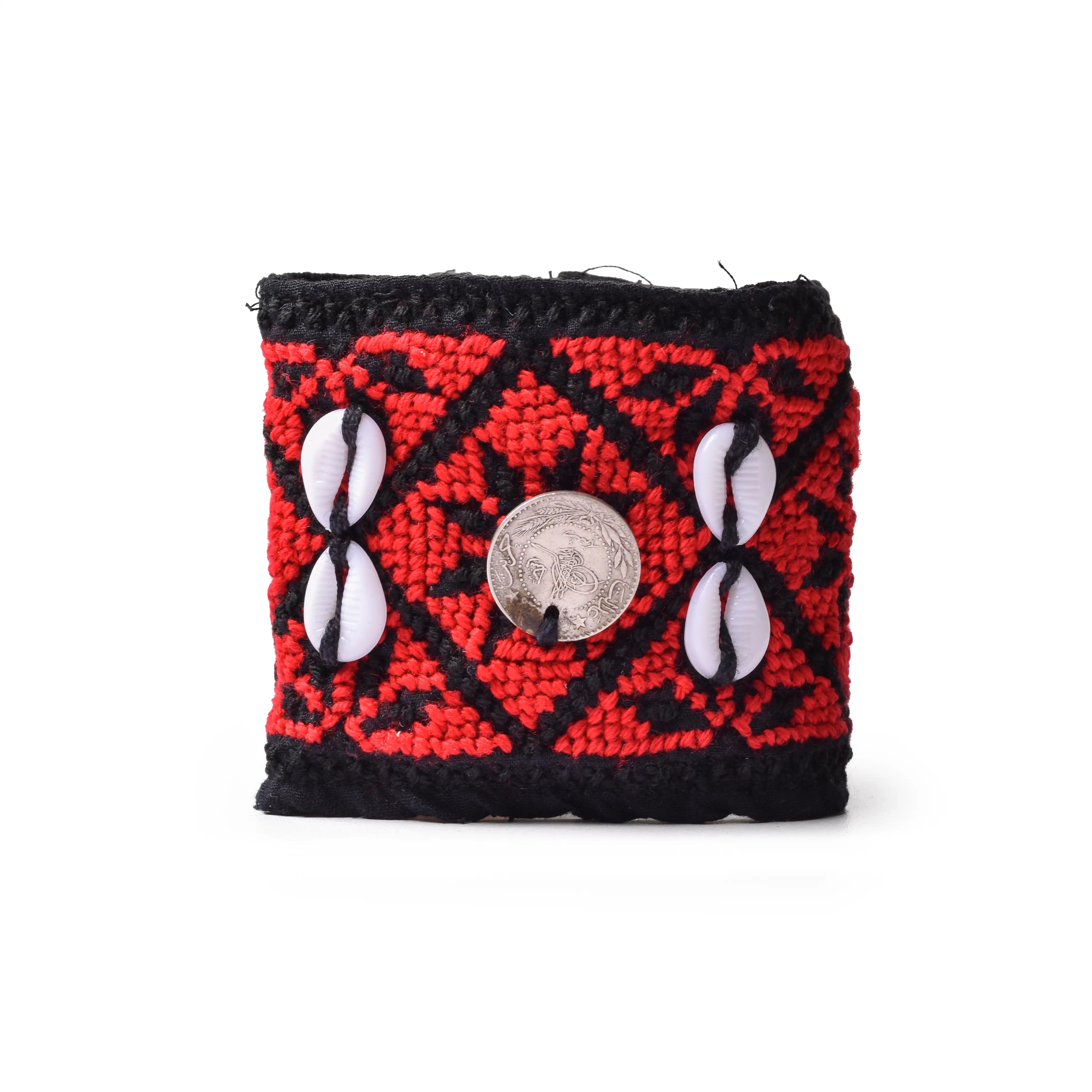 Cross stitched Bedouin Sinai Embroidered bracelet  With Color Burgundy