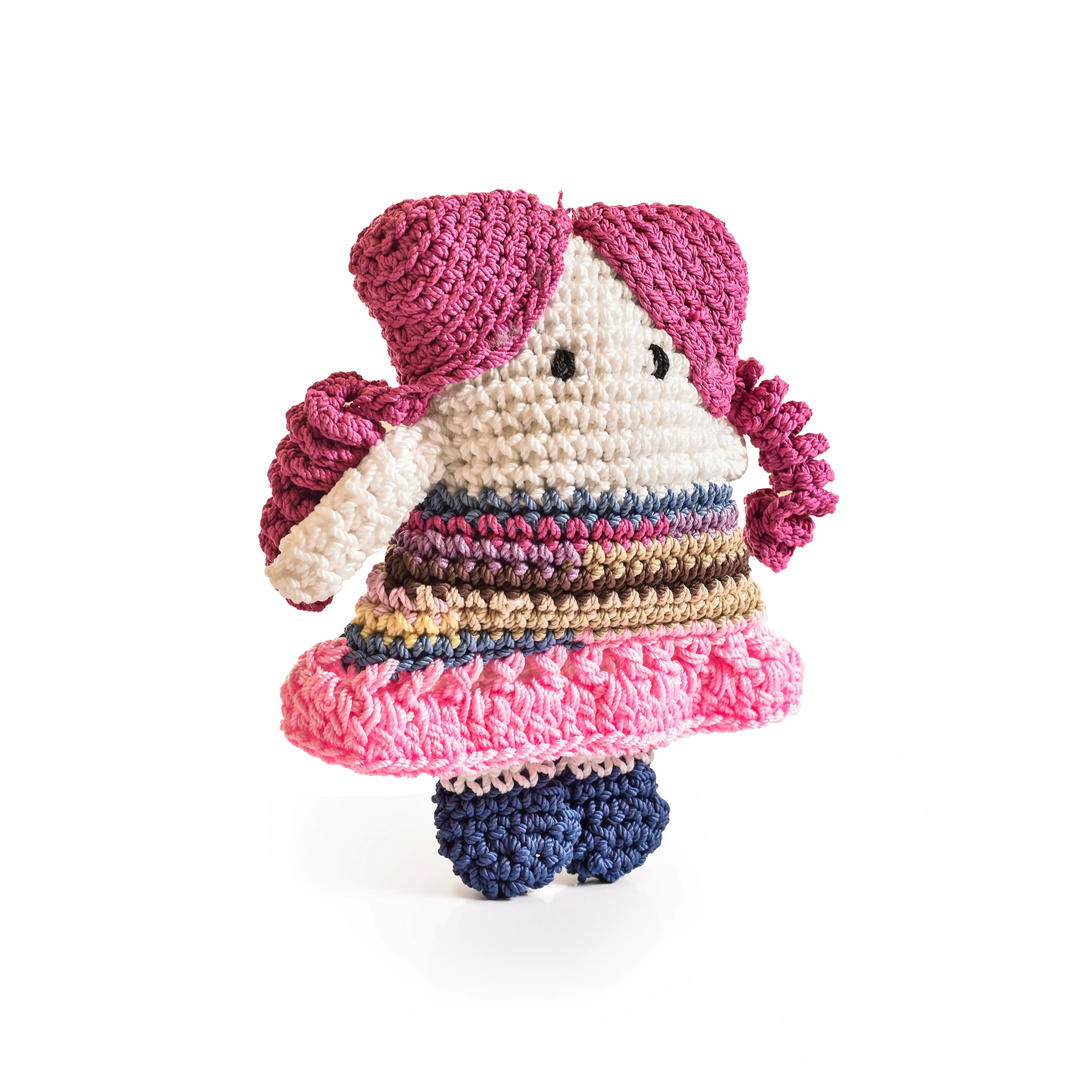 Crocheted toy with pink hair 